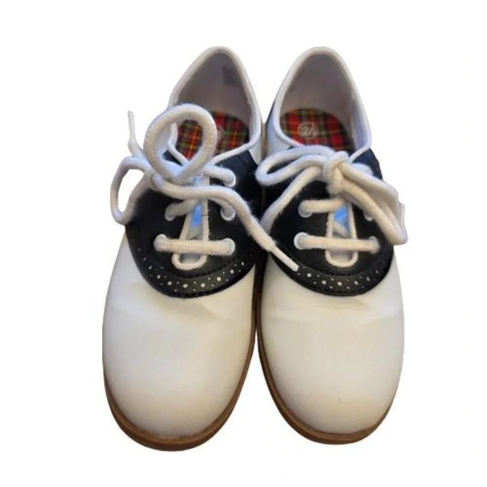Kids Sz 12.5 Black White Saddle Shoes Oxford Lace‎ Up School Uniform Dress Shoes